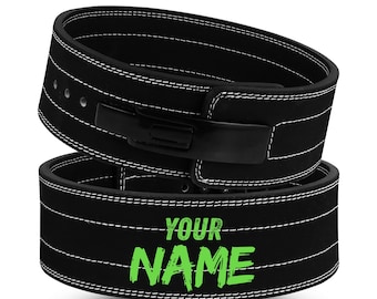 Custom Black Leather Lever Weightlifting Belt | Personalized Gym Powerlifting  | Handmade Lifting  Gift for Him