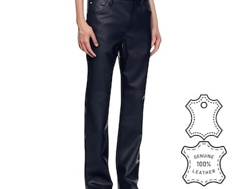 Men's Navy Blue Sheepskin Leather Pants: Custom Fit Formal Wear