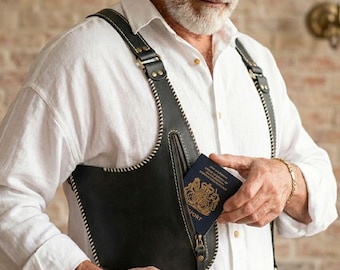 Handcrafted Black Genuine Leather Holster Bag - Anti-Theft Travel Shoulder Bag & Crossbody Sling for Men and Women.