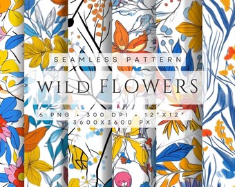 Seamless pattern WILD FLOWERS, PNG pattern, digital paper, Printable wallpaper, flowers, Scrapbooking paper, digital download