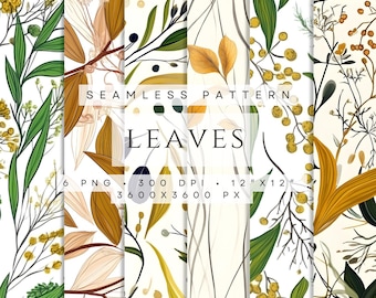 Seamless leaf pattern, PNG patterns, leaf pattern, printable wallpaper, Garden flowers, Scrapbooking paper, digital download