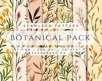 Seamless botanical patterns, Printable wallpaper, Garden leaves, Scrapbooking paper PNG pattern, digital download
