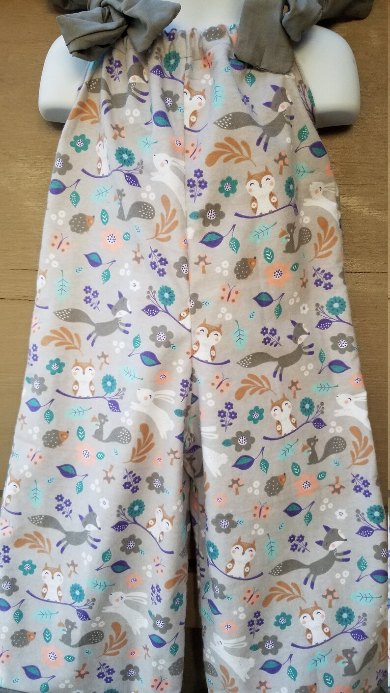 Size 3 Gray Woodland Friends Flannel Pants Romper READY to SHIP
