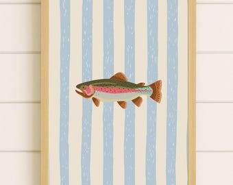Rainbow Trout Art Print – Nautical Fish Wall Art | Coastal Fishing Decor | Digital Download