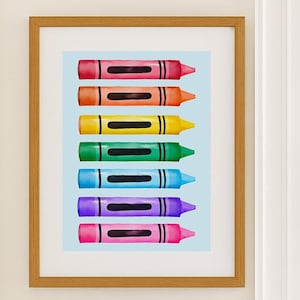 Rainbow Crayons Watercolor Digital Print | Wall Art for Kids Room, Classroom, or Nursery Decor