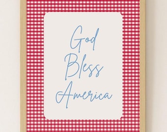 Gud välsigne Amerika – Digital nedladdning | Patriotiskt rött ginghamtryck