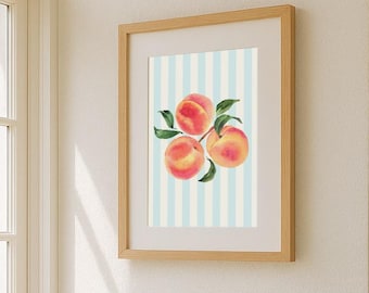 Striped Peaches Watercolor Print | Digital Download | Art Print