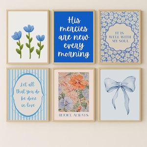 Blue Floral Scripture Wall Art Set | Christian Bible Verse Prints | Faith Quotes, Floral Bow, Inspirational Home Decor | Digital Download