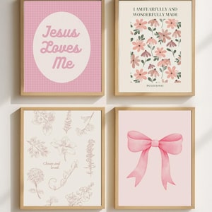Impressions roses pour chambre de bébé chrétienne : oeuvre d&#39;art murale biblique (téléchargement numérique)
