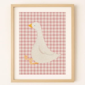 Pink Gingham Goose Print: Whimsical Nursery Wall Art (Digital Download)
