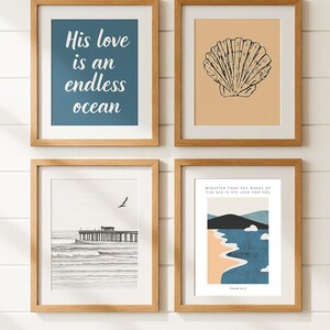 Coastal Christian Wall Art Set | Scripture-Inspired Beach House Decor | Framed Gallery Prints | Faith-Based Ocean Prints Digital Download