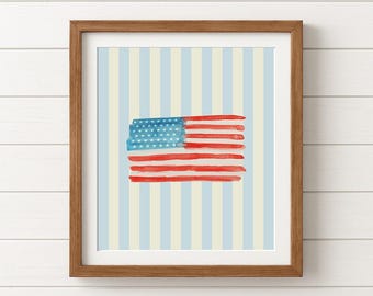 Patriotic Watercolor American Flag Digital Print | Instant Download | Modern Americana Wall Art