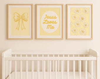 Set of 3 Yellow Wall Art Prints – Digital Download – Christian Nursery Decor