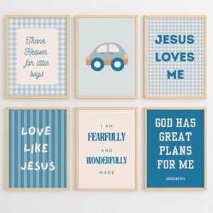 Set of 6 Blue Boy’s Room Digital Prints – Christian Nursery Wall Art – Instant Download