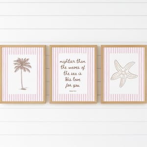 Coastal Christian Wall Art | Digital Download | Set of 3 Prints - Pink and Beige