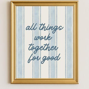 All Things Work Together for Good - Digital Download | Christian Wall Art | Coastal Striped Scripture Print | Instant Download