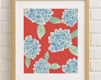 Patriotic Hydrangeas Watercolor Print: Red, White & Blue Floral Art (Digital Download)