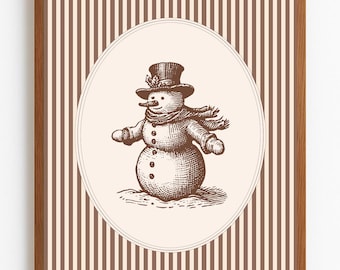 Vintage Snowman Wall Art Printable - Holiday Winter Digital Download