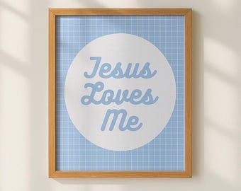 Jesus Loves Me - Blue Gingham Christian Nursery Wall Art | Digital Download
