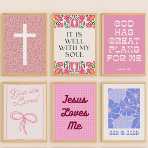Christian Inspirational Wall Art - Set of 6 Digital Prints for Girls&#39; Room or Playroom | Instant Download