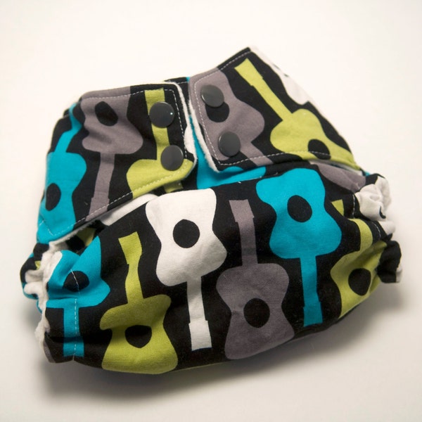 Cloth Diaper All in Two with Hemp Insert - Groovy Guitar - One Size AI2 Baby Diaper - Baby Nappy