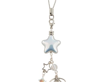 Celestial Star Charm Keychain – Holographic Beaded Bag Accessory with Bow | Kawaii Aesthetic Gift