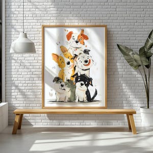 Stacked Puppies Wall Art Cute Cartoon Dog Print, Playful Nursery Decor, Dog Lover Gift Idea