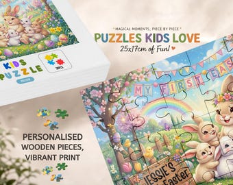 Personalised Easter Puzzle Wooden Name Custom Wall Art Decorative Holiday Gift Child Present Handmade Keepsake Toddler Toy Decoration Family