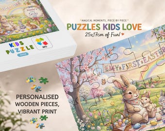 Wooden Easter Puzzle Personalised Gift Babys First Easter Celebration Custom Name Wooden Jigsaw Large Piece Holiday Toy Wall Art Easter