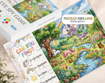 Unicorn Jigsaw Puzzle Seek Find Hidden Object Search Activity Game Toddler Learning Toy Birthday Gift Preschool Child Wooden Educational