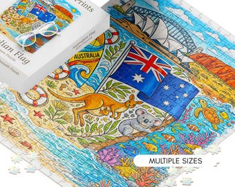 Australian Jigsaw Puzzle Photo Print Iconic Australia Day Gift Aussie Pride Australian Flag Harbour Bridge Sydney Opera House Souvenir