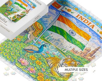 India Jigsaw Puzzle Taj Mahal Landmark Heritage Gift Independence Day Present Republic Celebration Family Activity Educational Game Tiger