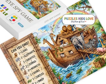 Noah Ark Puzzle Wooden Animal Jigsaw Toddler Learning Gift Baby Shower Baptism Present First Birthday Preschool Activity Educational Game