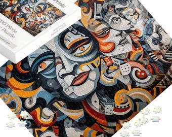 Abstract Face Puzzle 300 Piece Jigsaw Adult Brain Teaser Challenging Game Night Activity Birthday Gift Modern Art Enthusiast Present Orange