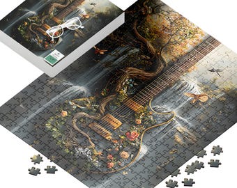 Guitar Jigsaw Puzzle Wall Art Reference Image Included Box Easy Gift Idea Music Themed Decoration Nature Inspired Recycled Cardboard Glitter