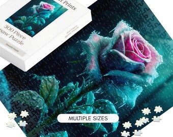 Pink Rose Puzzle Jigsaw Gift Romantic Anniversary Valentine Present Birthday Mom Mother Day Special Occasion Floral Botanical Nature Art