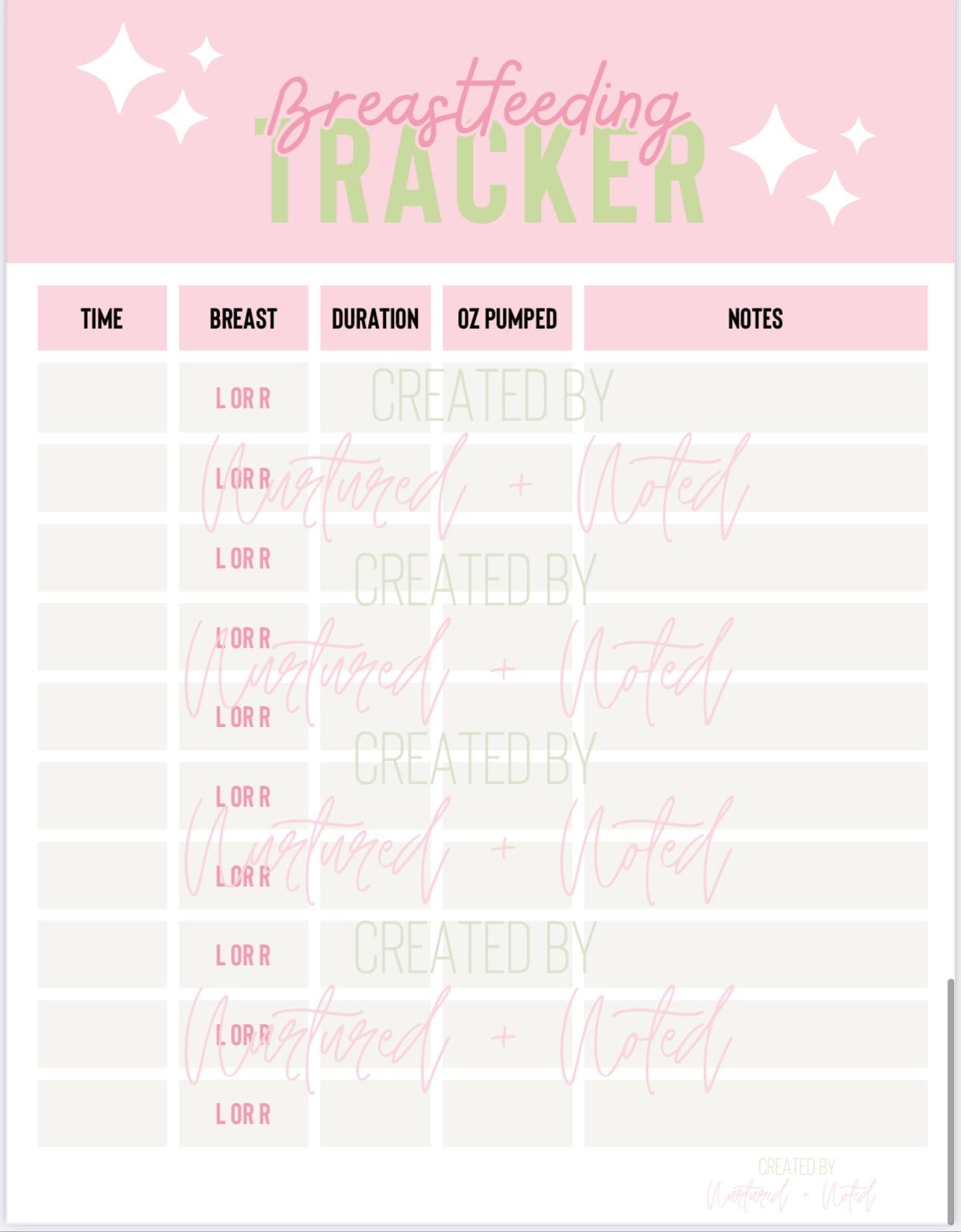 Printable Breastfeeding Tracker Baby Feeding Log Nursing Schedule ...