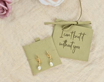 Pearl Knot Bridesmaid Earrings: 18K Gold Plated, Zircon Accent