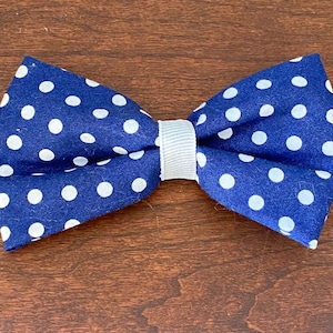 Hair Bow White Dots on Navy Clip