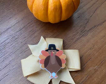 Thanksgiving Bow Ribbon Hair Clip/ Thanksgiving Bow/ Alligator clip/ Hair Accessories/ Toddler Hair Bows