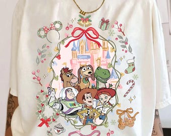 Toy Story Coquette Bows Christmas Shirt, Disney Shirt, Woody Buzz Jessie Rex Slinky Dog Tee, Family Matching Holiday
