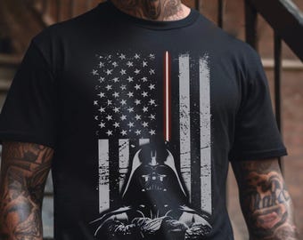 Retro Lightsaber America Flag Men's Disney Shirt, Darth Vader Dad, Galaxy's Edge Shirt, 250th Anniversary USA, Father's Day Gift