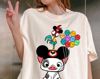 Niedliches Hei Hei und Pua Micky Ohren Shirt, Disney Trip Shirt, Disneyland Moana Princess Shirt, Disney Animal Kingdom Shirt, passende Familie