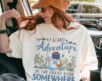 Retro Belle Princess I Want Adventure T-shirt, Beauty and The Beast Tee, Bookworm Gift