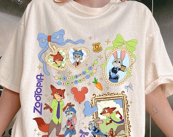 Disney Zootopia Coquette Bow Nick and Rudy Shirt, Disneyland Shirt, Disneyworld Tee, Comfor Colors T-shirt