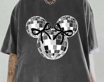 Retro Mickey Mouse Disco Ball Comfort Colors Tee, Sweethearts Night Disneyland, Womens Disney Coquette Bows Tee
