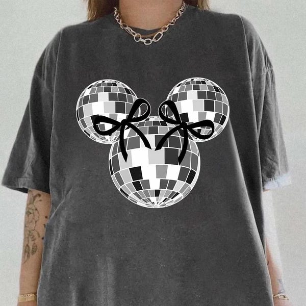 Retro Mickey Mouse Disco Ball Comfort Colors Tee, Sweethearts Night Disneyland, Womens Disney Coquette Bows Tee