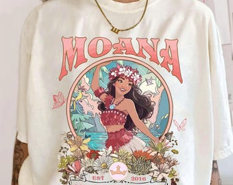 Disney Moana Floral Retro Comfort Colors T-shirt, Disney Princess Shirt, Disneyworld Girl Shirt, Moana 2026 Shirt, Epcot Flower and Garden