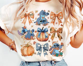 Stitch Coquette Bow Fall Pumpkin Shirt, Stitch Shirt, Disney Fall Season Shirt, Disney Vacation, Thanksgiving Disneyland Shirt, Disneyworld