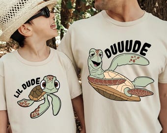 Father and Son Matching Turtles Shirts, Disney Matching Daddy and Son, Finding Nemo Shirt, Lil Dude and Dude, Funny Disney Family Shirt